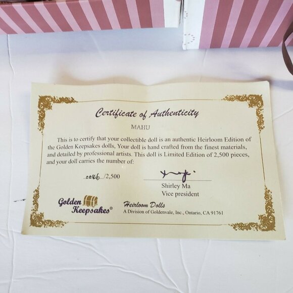 Golden Keepsakes Indian doll headdress Heirloom certificate 8.5" - Picture 6 of 12